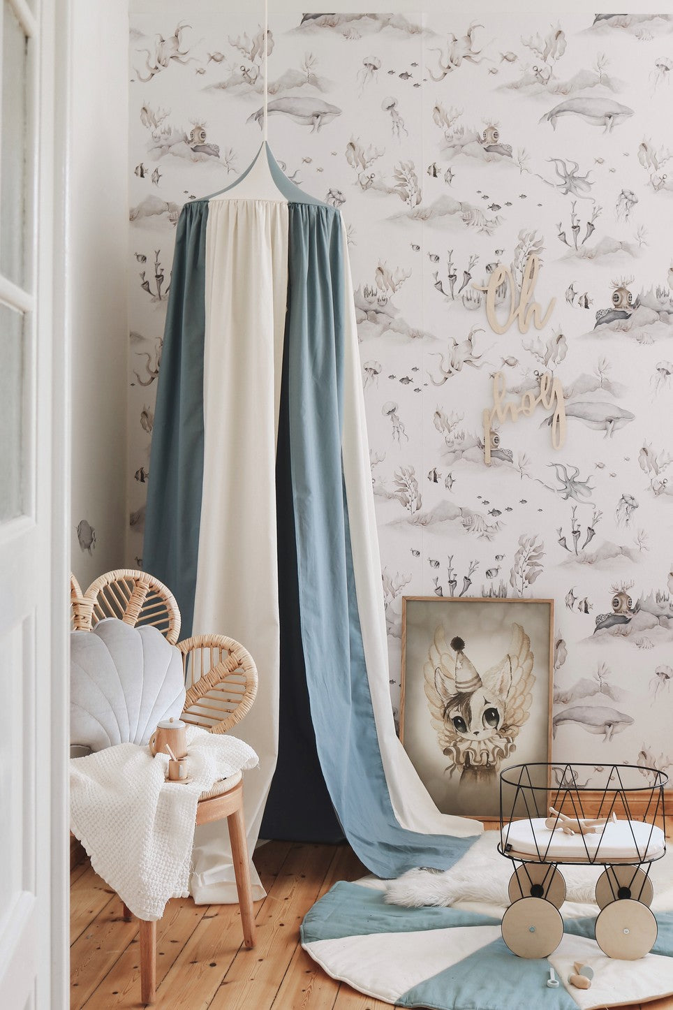 Organic Cotton and Linen Canopy - Blue Circus