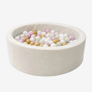Foam Round Ball Pit 90x30cm - Beige, 200 Pastel Balls