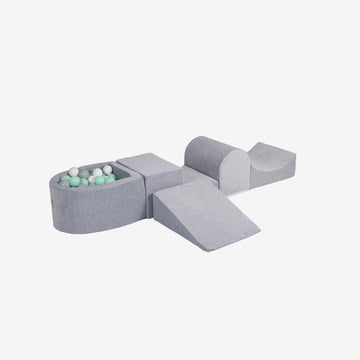MeowBaby® Grey Velvet Playset with Ball Pit - Mint, Gray & White Balls