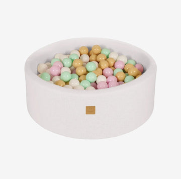 MeowBaby Round ball pit (90x30cm) Boucle with 200 Pastel balls - White